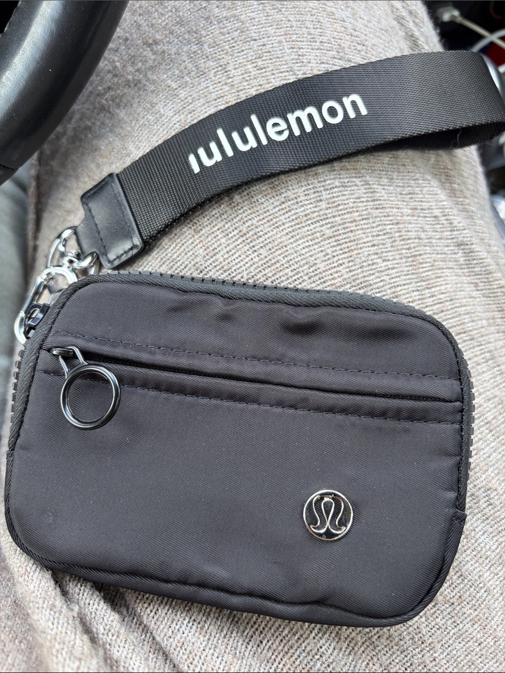 lululemon athletica Black Compact Wristlet Pouch with Logo Strap